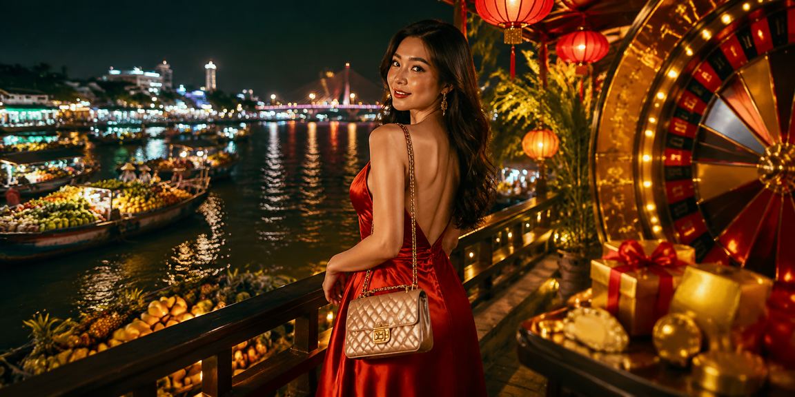 Khung cảnh sông Mekong với bàn Roulette trên bãi biển nhiệt đới