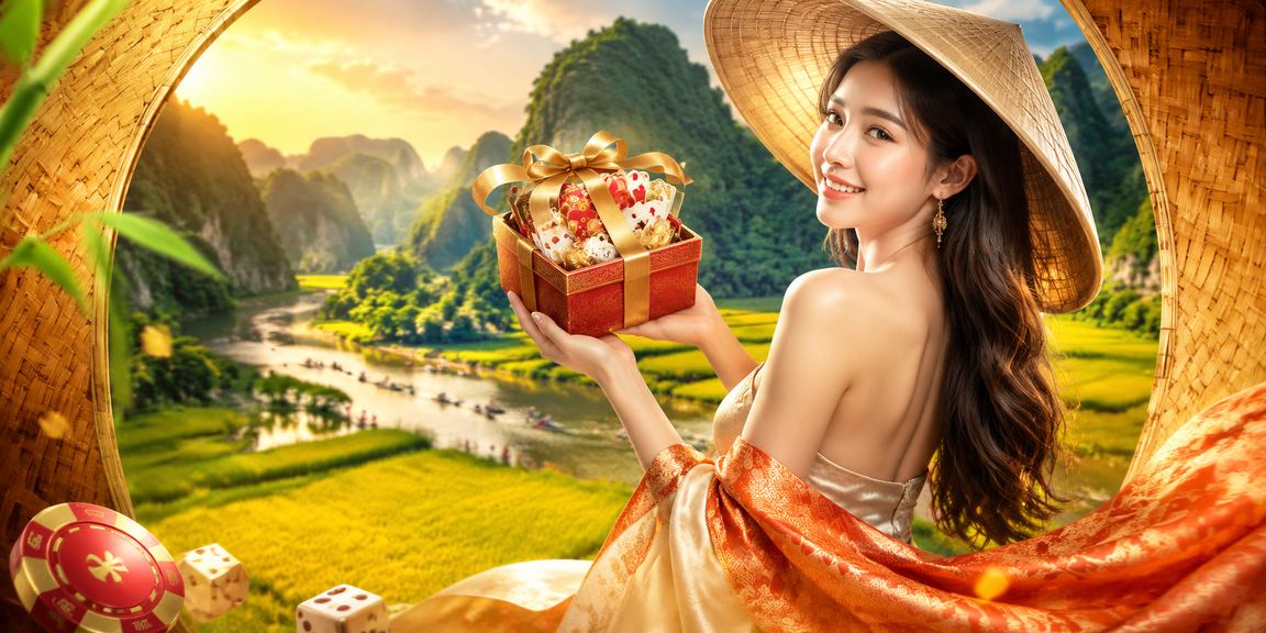 Người chơi mặc áo dài truyền thống tham gia card game giữa phong cảnh Ninh Bình